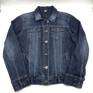 Eddie Bauer Fall 2010 Dark Wash Button Down Denim Trucker Jacket Women's Size L